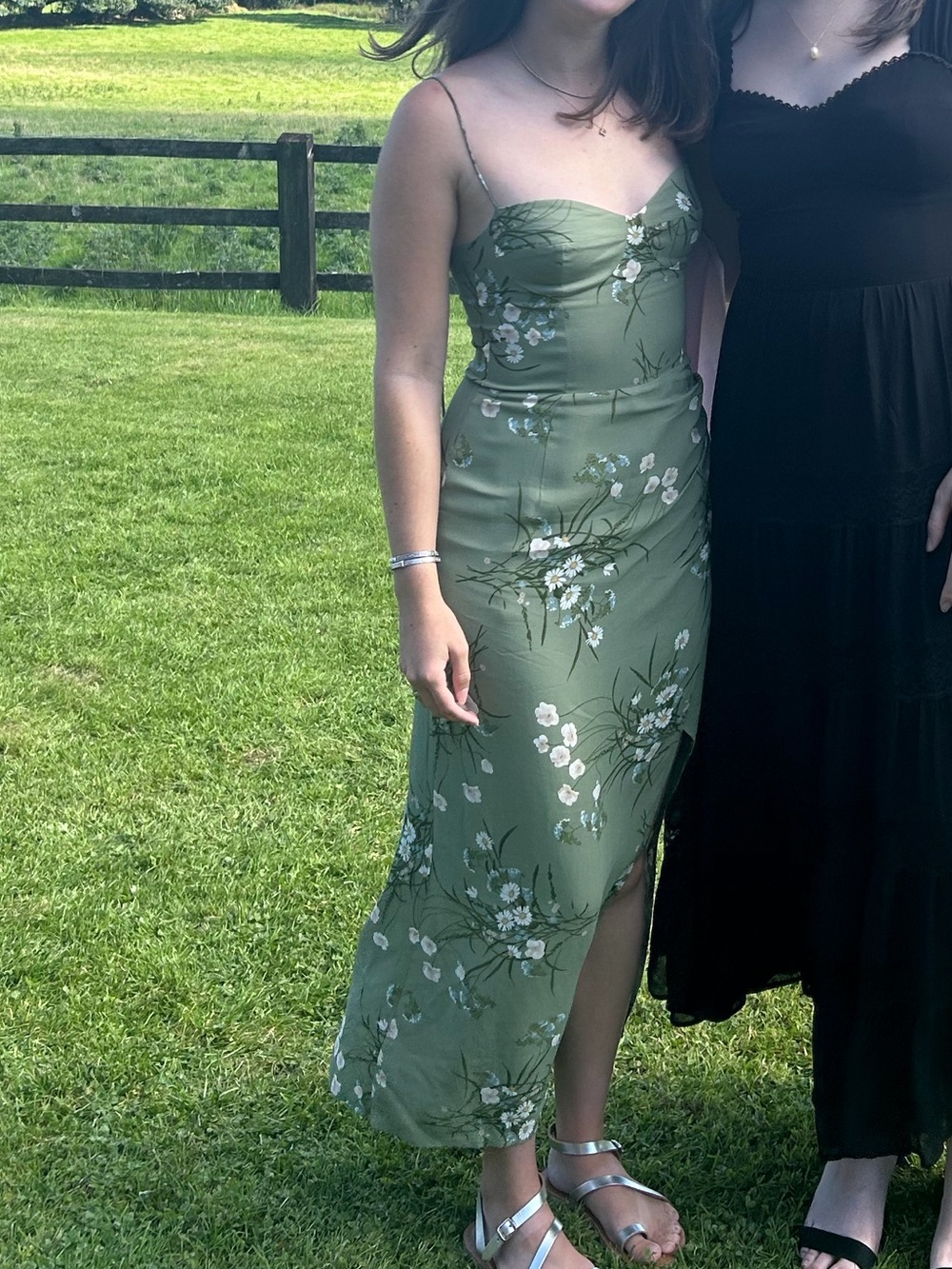 Reformation Olive Green Floral Slip Maxi Dress